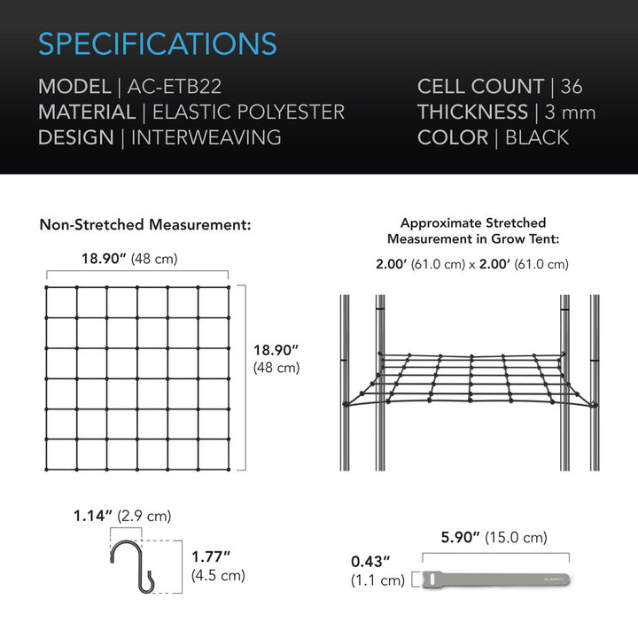Trellis Netting by AC Infinity – Flexible Elastic Cords