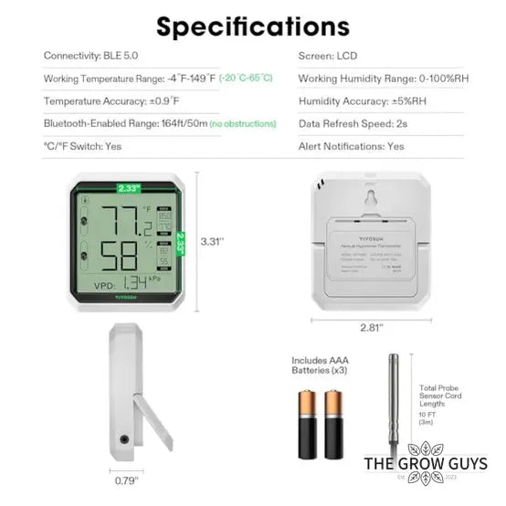 Bluetooth Hygrometer Thermometer by VIVOSUN AeroLab – Dual-Sensor Smart Monitoring