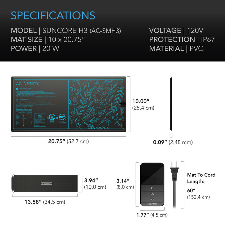 SUNCORE H3 by AC Infinity – Seedling Heat Mat + Controller