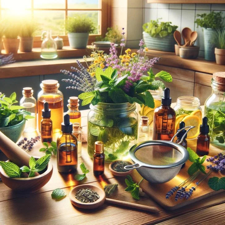 Herbal balm and topical cream containers in amber jars