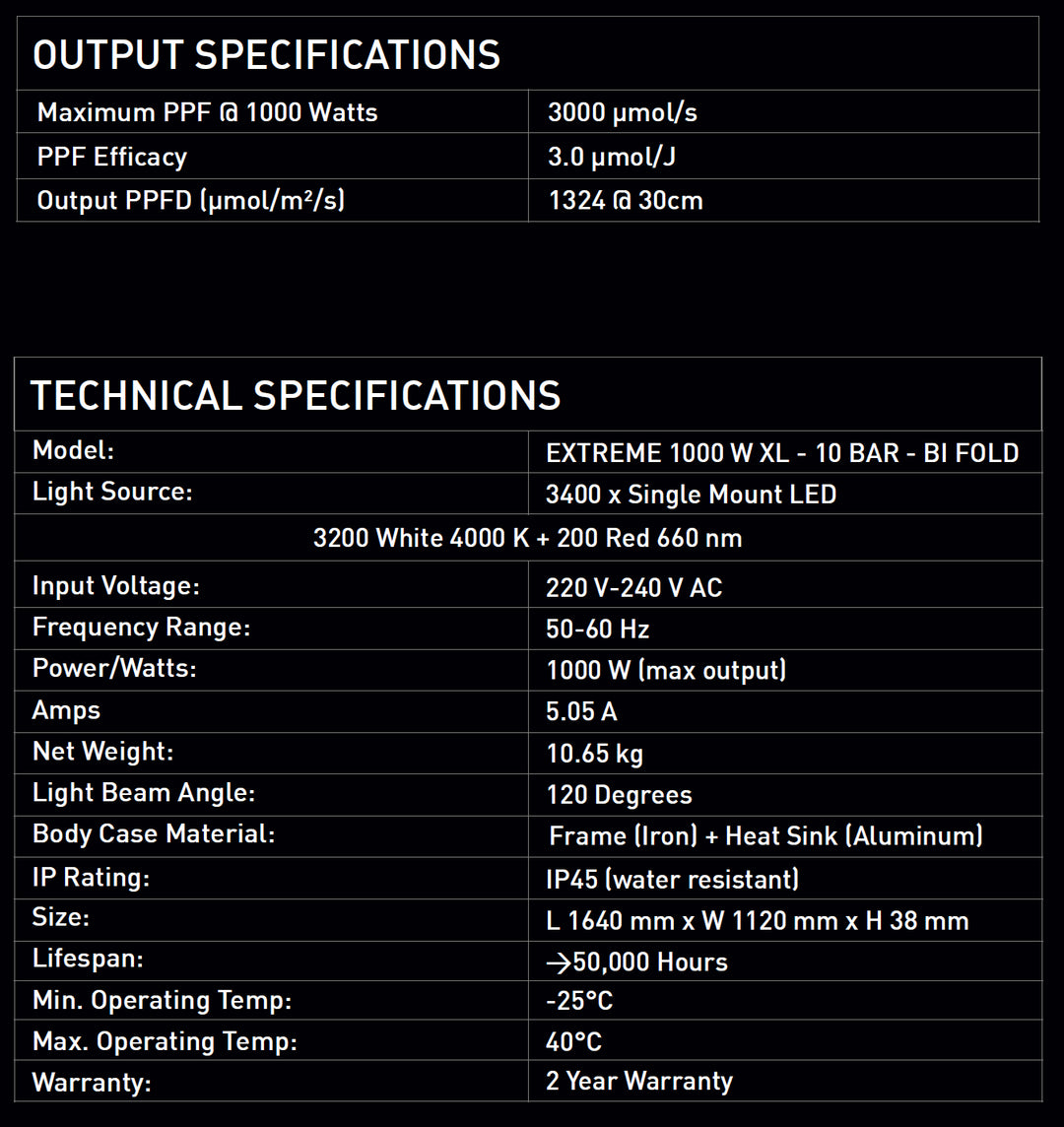 Extreme 1000W XL LED Grow Light by Digi-Lumen — 10-Bar Bi-Fold Full Spectrum