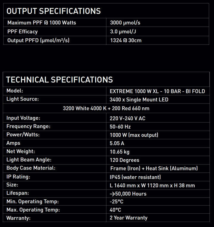 Extreme 1000W XL LED Grow Light by Digi-Lumen — 10-Bar Bi-Fold Full Spectrum