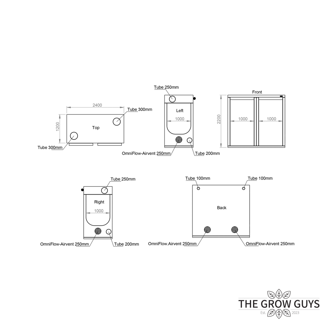 2.4 x 1.2 x 2.2m Grow Tent — Ambient R240+ by HOMEbox