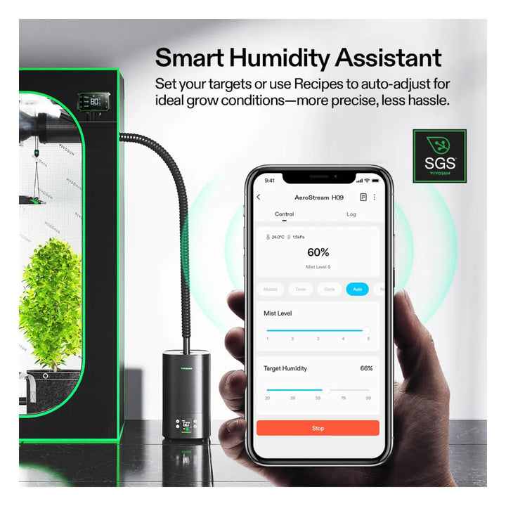 AeroStream H05 5L Smart Humidifier by Vivosun — Wi-Fi VPD Control with External Probe