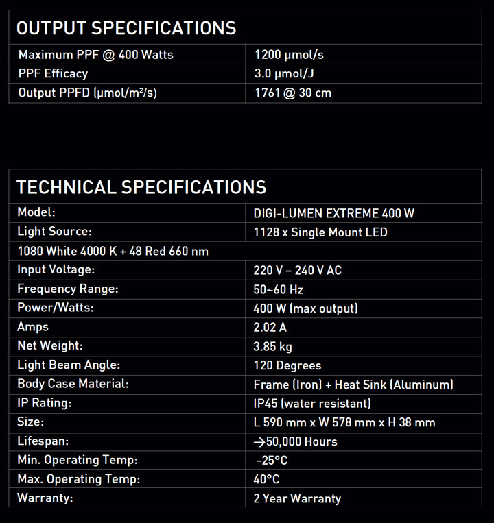 Extreme 400W LED Grow Light by Digi-Lumen — Compact 6-Bar Full Spectrum for 1m x 1m Tents