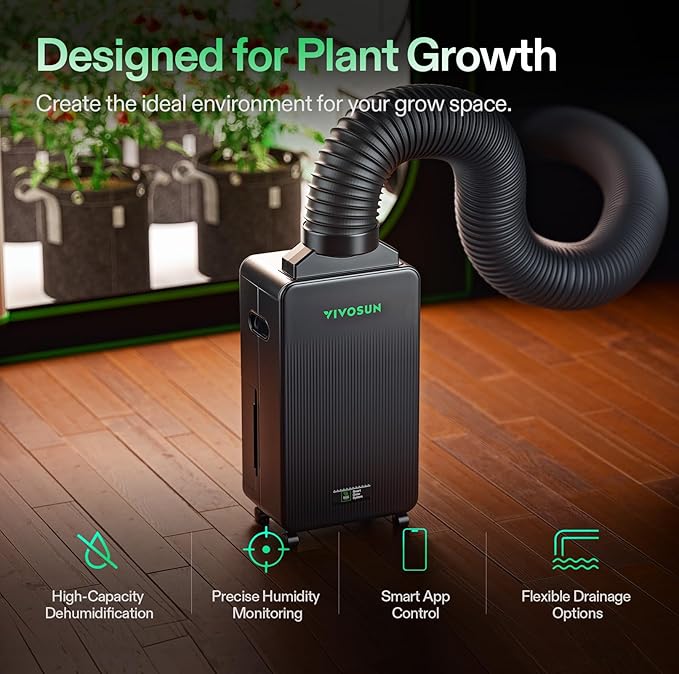 AeroDrain D12 smart dehumidifier by VIVOSUN - up to 12L/day moisture control