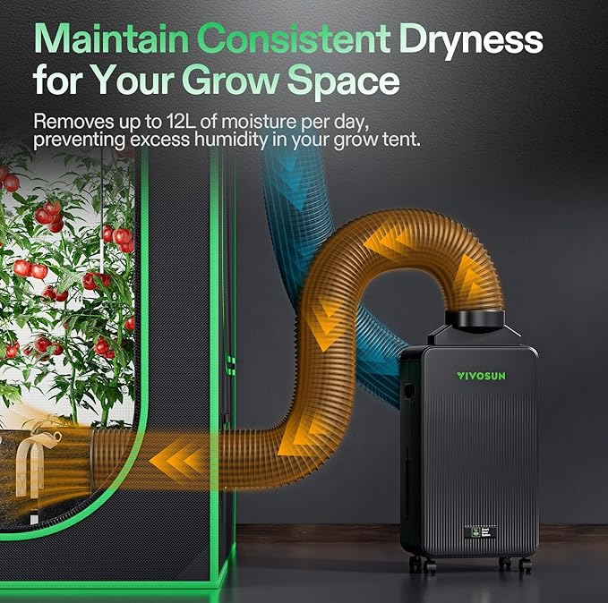 AeroDrain D12 smart dehumidifier by VIVOSUN - up to 12L/day moisture control