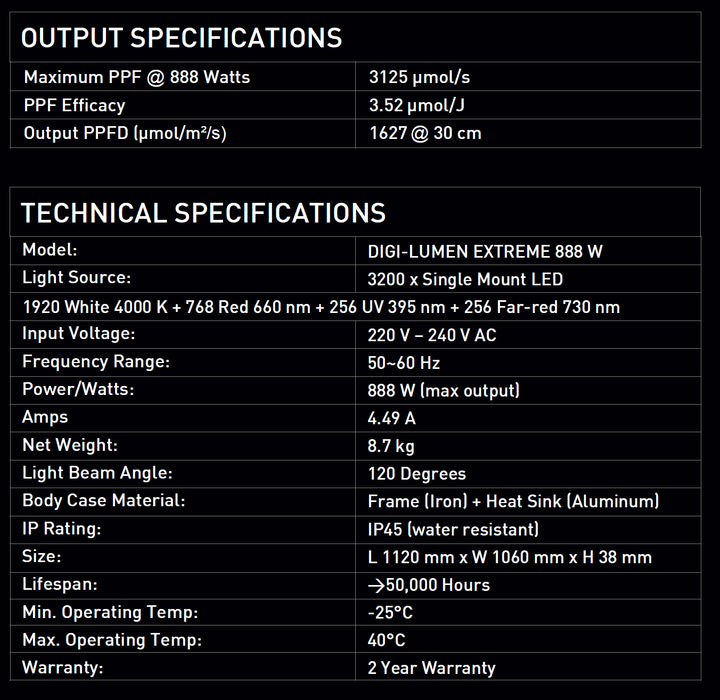 888W Extreme LED Grow Light by Digi-Lumen — 8-Bar UV + Far-Red Fixture