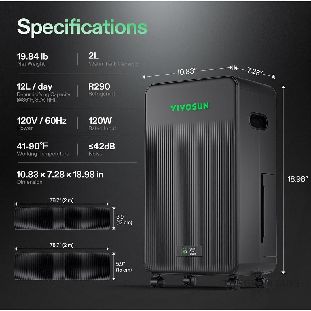 AeroDrain D12 smart dehumidifier by VIVOSUN - up to 12L/day moisture control