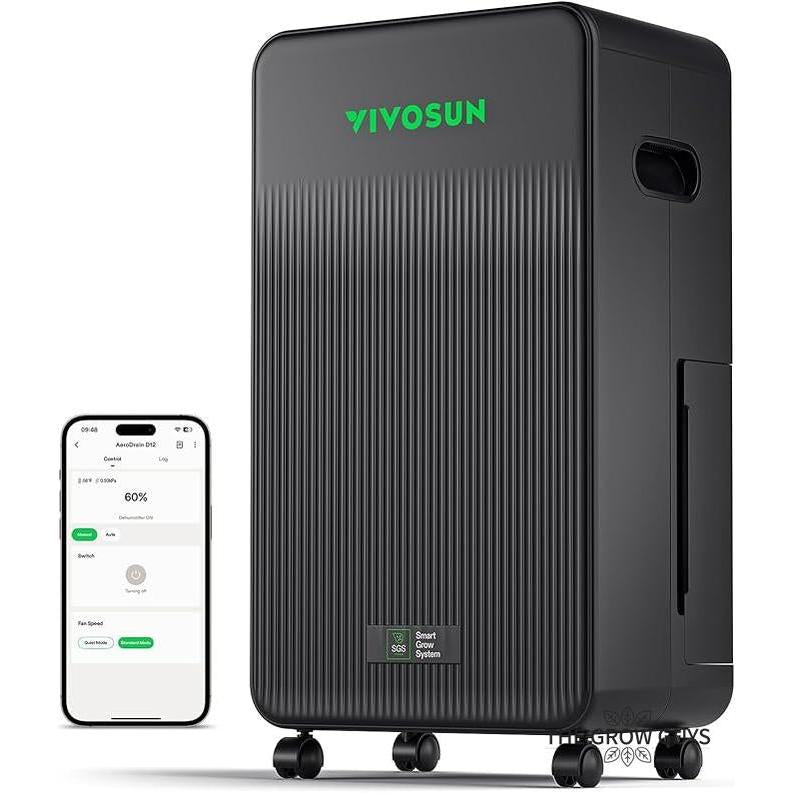 AeroDrain D12 smart dehumidifier by VIVOSUN - up to 12L/day moisture control