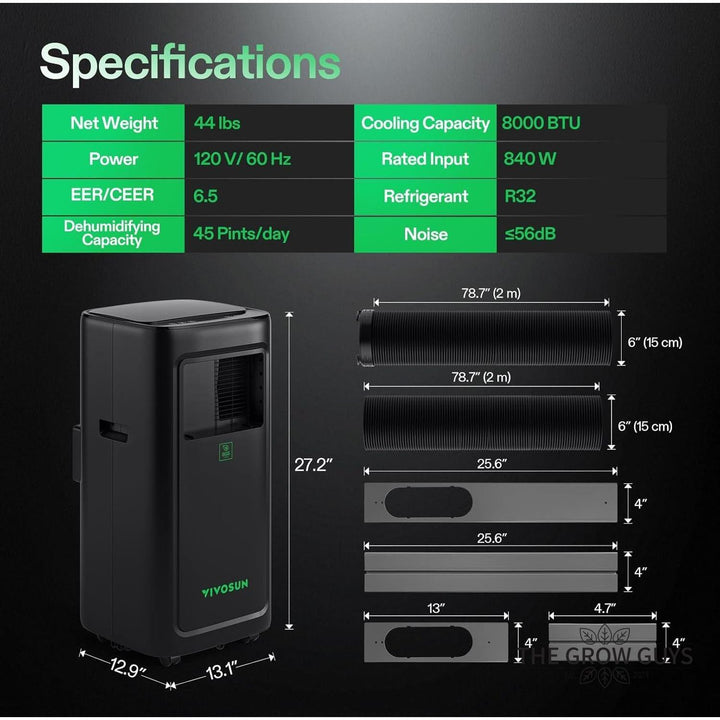 AeroLush C08 Smart Air Conditioner by VIVOSUN - 8000BTU 4-in-1 grow room climate system