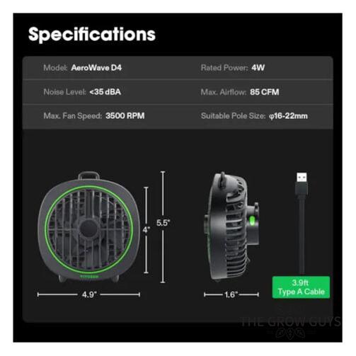 AeroWave D4 Clip Fan by Vivosun — 4" Grow Tent Circulation Fan