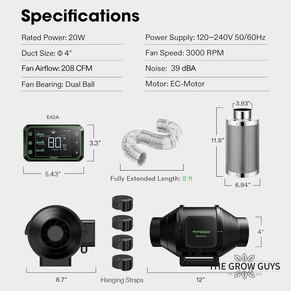 AeroZesh S4 Kit by VIVOSUN - Smart 4″ Fan, Filter & Controller