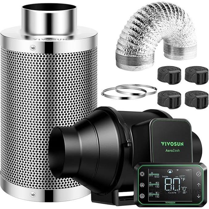 AeroZesh S4 Kit by VIVOSUN - Smart 4″ Fan, Filter & E42A Controller