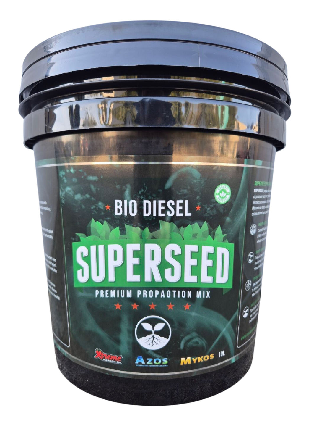 10L bucket of Bio Diesel SuperSeed Premium Seed Raising Mix, a microbe-inoculated mix for seeds and cuttings