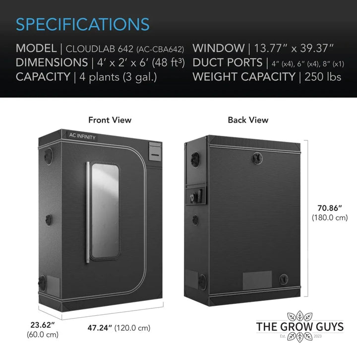 CLOUDLAB 642 by AC Infinity — 120×60×180cm 2000D Diamond Mylar Grow Tent