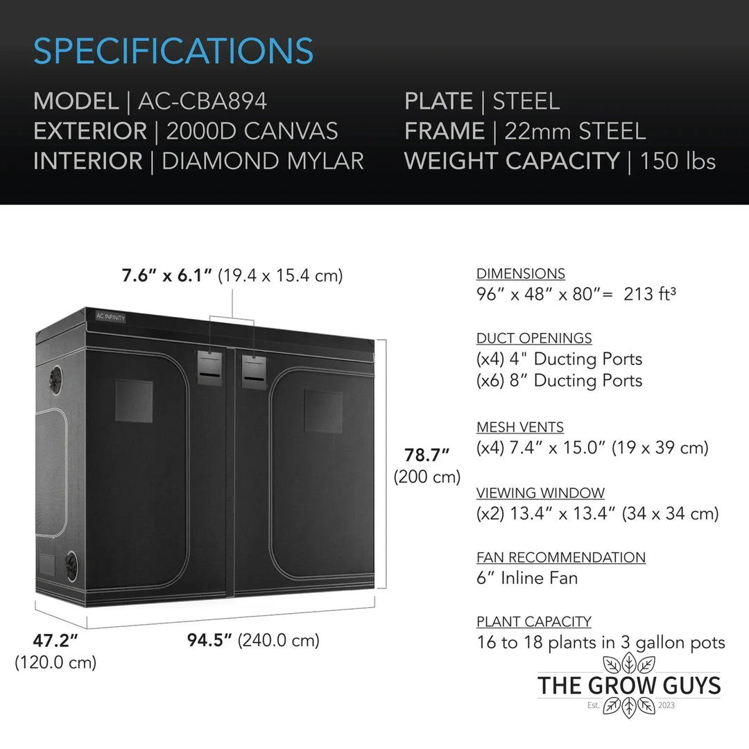 CLOUDLAB 894 by AC Infinity — 240×120×200cm 2000D Diamond Mylar Grow Tent