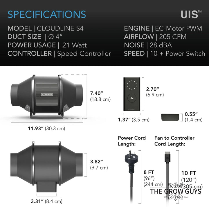 Cloudline Pro S Inline Duct Fans by AC Infinity — EC Motor, 10-Speed Controller