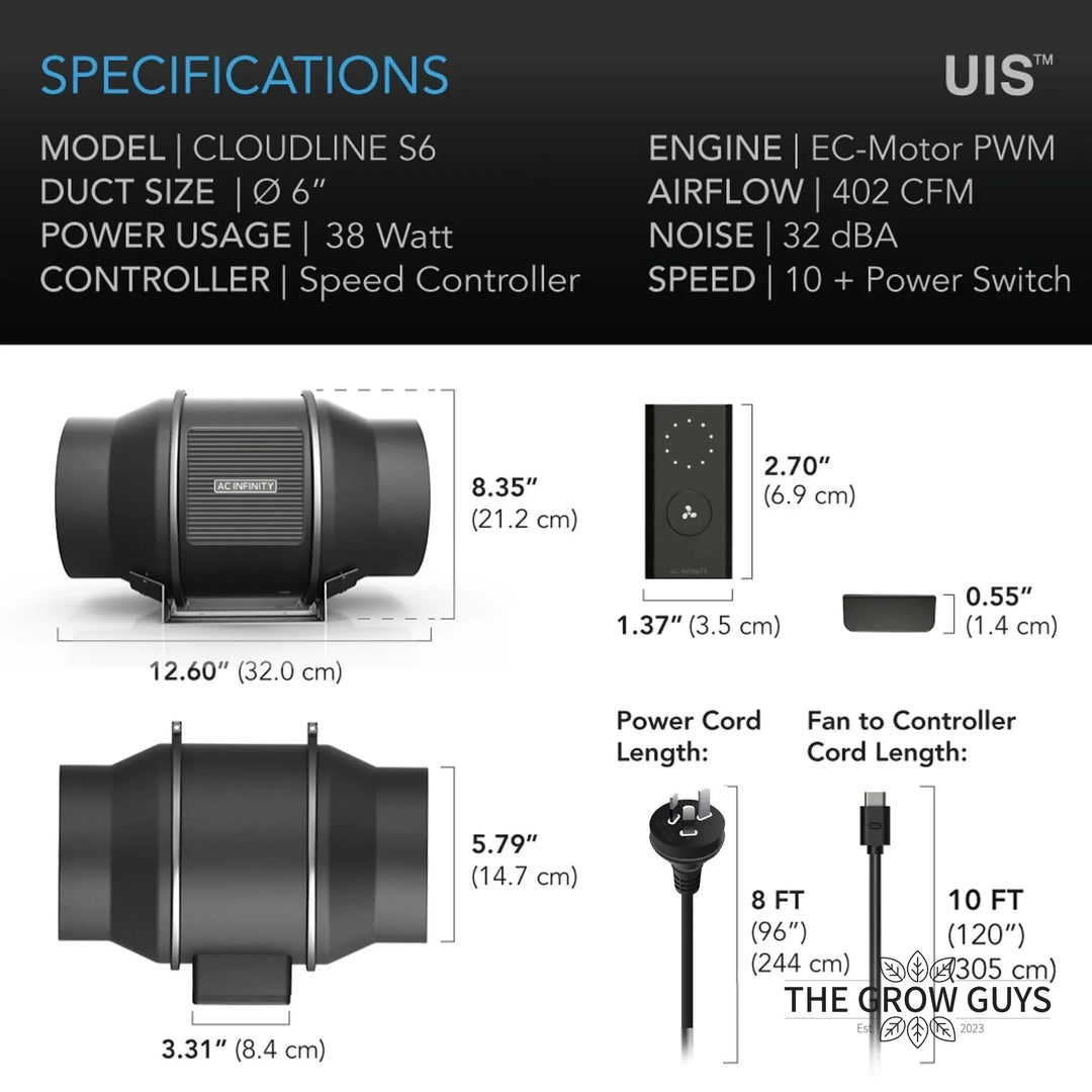 Cloudline Pro S Inline Duct Fans by AC Infinity — EC Motor, 10-Speed Controller