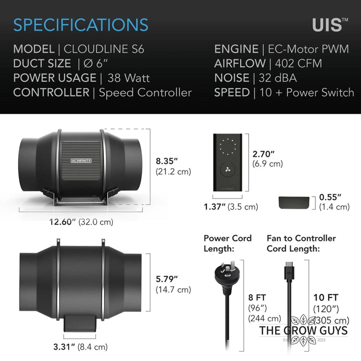 Cloudline Pro S Inline Duct Fans by AC Infinity — EC Motor, 10-Speed Controller