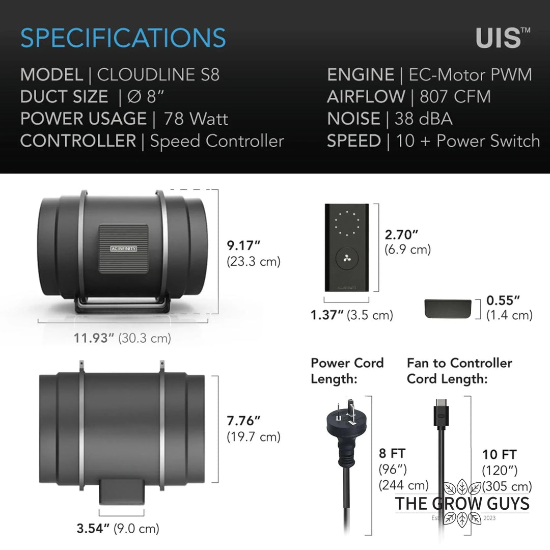 Cloudline Pro S Inline Duct Fans by AC Infinity — EC Motor, 10-Speed Controller