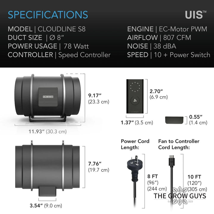 Cloudline Pro S Inline Duct Fans by AC Infinity — EC Motor, 10-Speed Controller