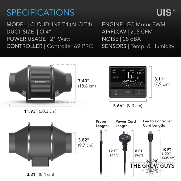 Cloudline Pro T Inline Duct Fans by AC Infinity – Climate-Smart Ventilation with Controller 69 Pro