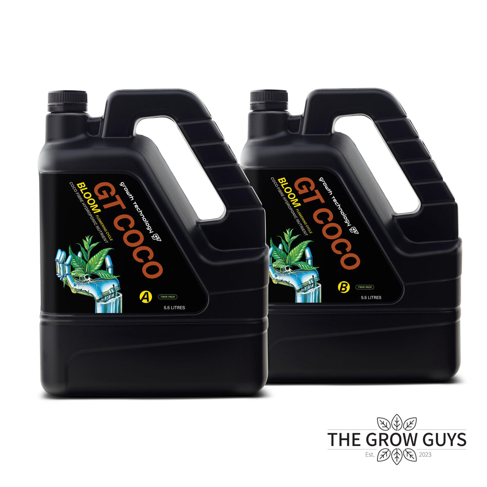 GT Coco Bloom A&B by Growth Technology 2 × 5.5L containers, two-part coco coir nutrient for flowering and fruiting