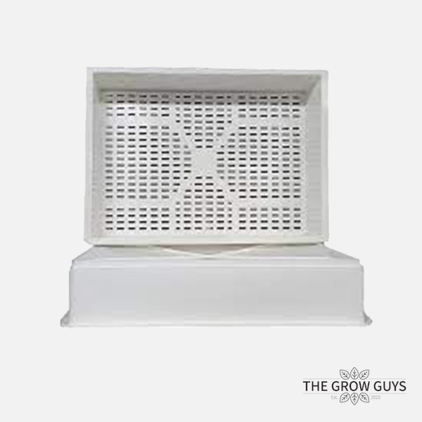 Crop Box Tub 23L White Grated Base — Shallow Hydroponic Tub for DWC, Cloning & Propagation