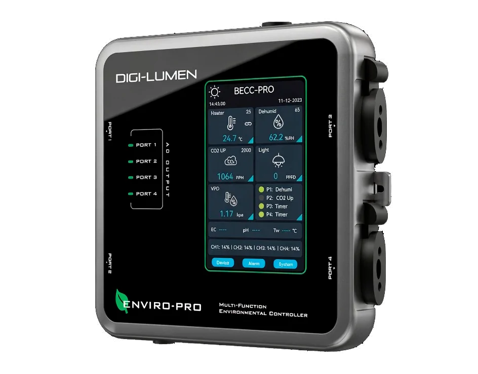 Enviro-Pro Environmental Controller by Digi-Lumen — Temp, Humidity, CO₂ & VPD with 4-Channel Dimming