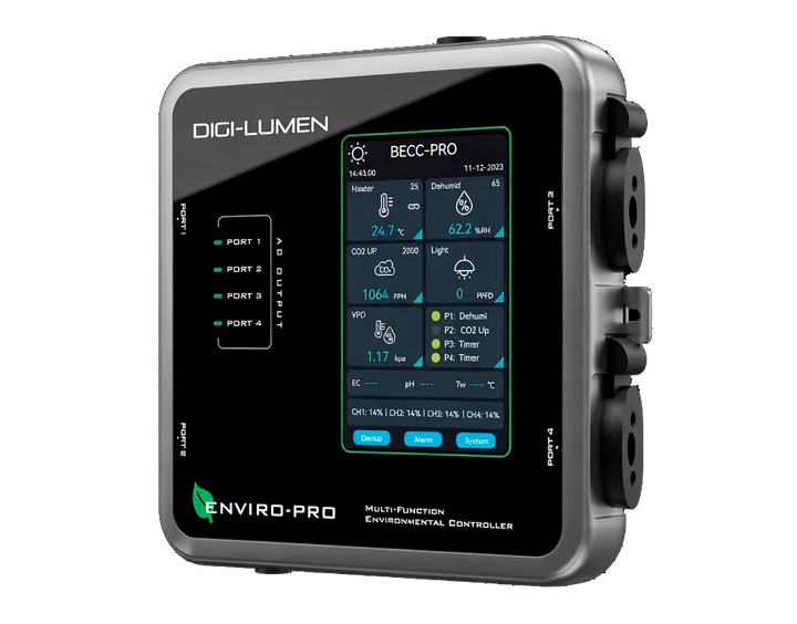 Enviro-Pro Environmental Controller by Digi-Lumen — Temp, Humidity, CO₂ & VPD with 4-Channel Dimming