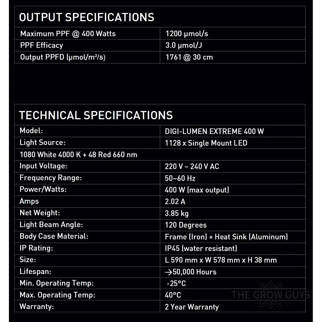 Extreme 400W LED Grow Light by Digi-Lumen — Compact 6-Bar Full Spectrum for 1m x 1m Tents