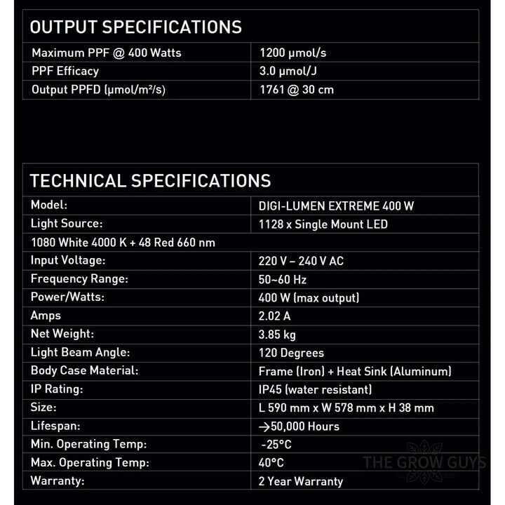 Extreme 400W LED Grow Light by Digi-Lumen — Compact 6-Bar Full Spectrum for 1m x 1m Tents