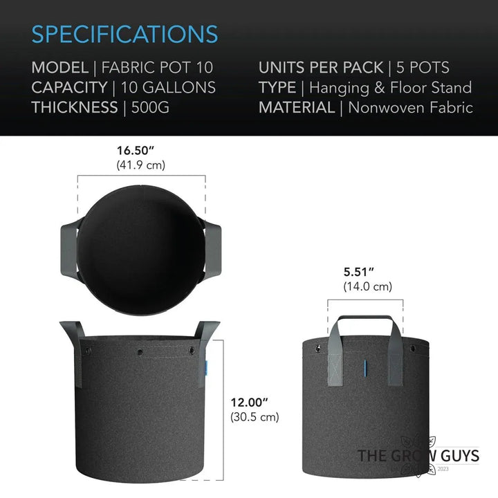 Heavy Duty Fabric Pots by AC Infinity — 500G 5-Pack with Steel LST Rings