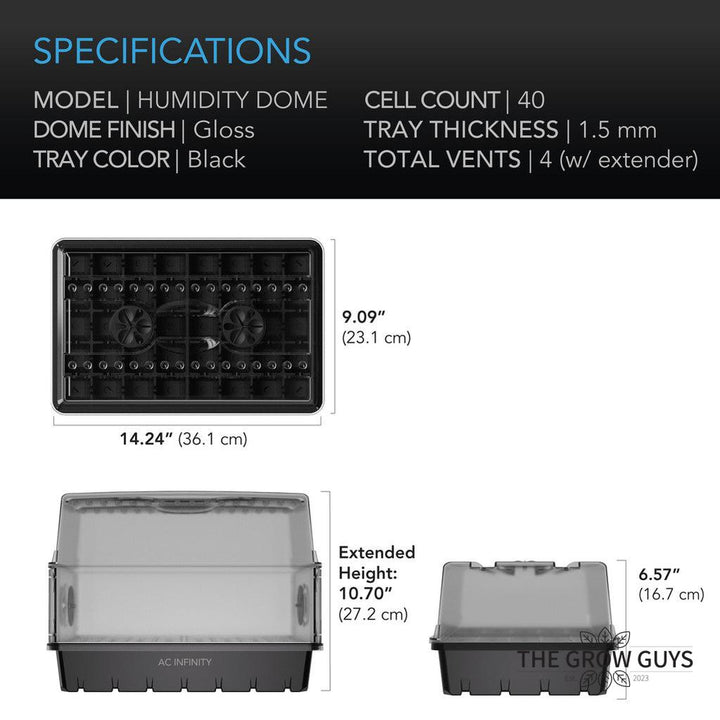 Humidity Dome with Height Extension 5x8 by AC Infinity — 40-Cell Seed & Clone Propagation Kit