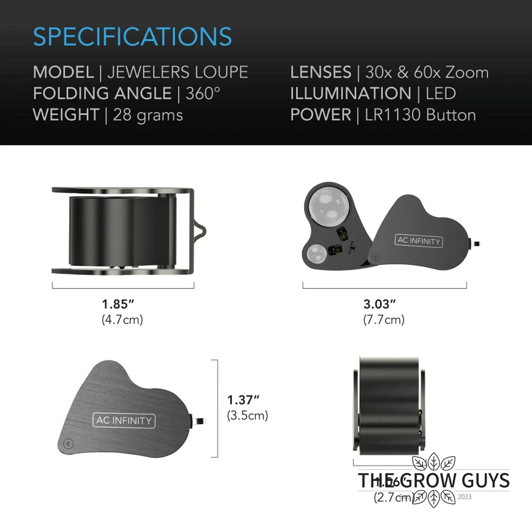 Jeweler's Loupe with LED by AC Infinity — 30x & 60x Dual Lens