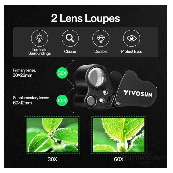 Jewelers loupe magnifier by Vivosun - Dual lens LED pocket loupe