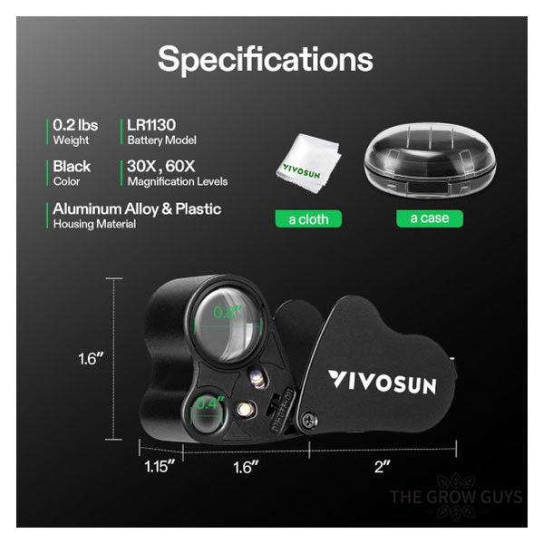 Jewelers loupe magnifier by Vivosun - Dual lens LED pocket loupe