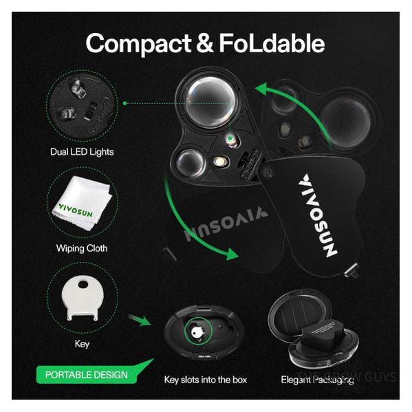 Jewelers loupe magnifier by Vivosun - Dual lens LED pocket loupe
