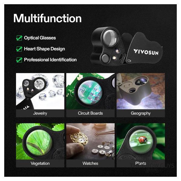 Jewelers loupe magnifier by Vivosun - Dual lens LED pocket loupe