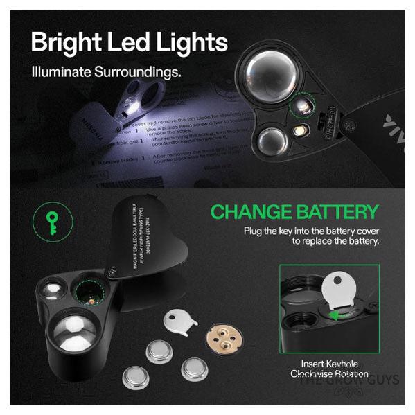 Jewelers loupe magnifier by Vivosun - Dual lens LED pocket loupe