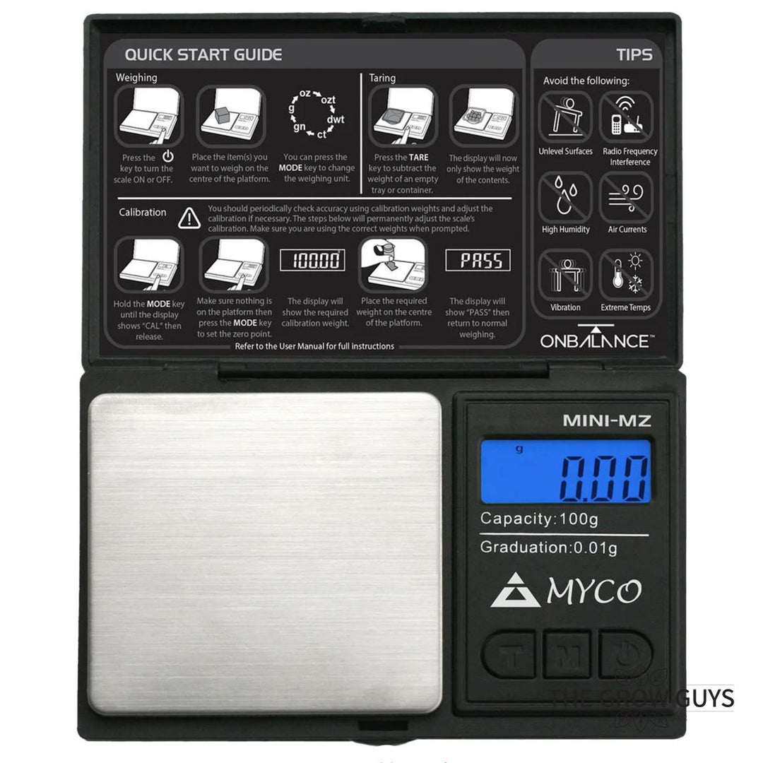 Myco Mini MZ Pocket Scale by On Balance — 100g x 0.01g Digital Pocket Scale (Hinged Cover)