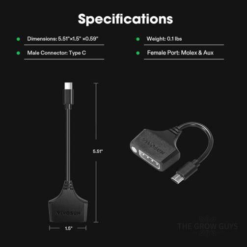 SGS Converter Type-C to Molex & AUX by VIVOSUN - GrowHub fan adapter cable