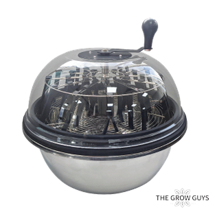 Seahawk Bowl Trimmer 19" — Hand-Crank Stainless Steel Bud Trimmer with Clear Lid