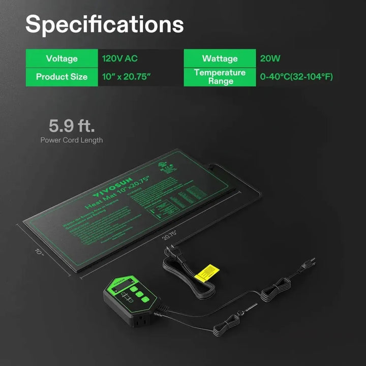 Seedling Heat Mat with Thermostat by VIVOSUN - propagation heating mat
