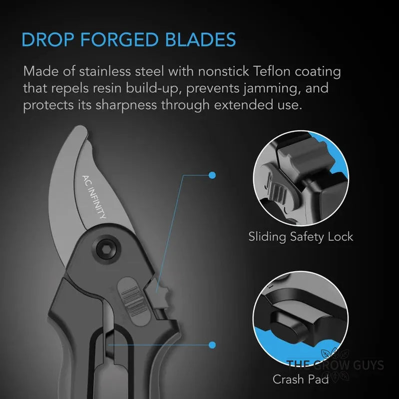 Stainless Steel Bypass Shears by AC Infinity — Spring-Loaded Pruners for Thick Stems