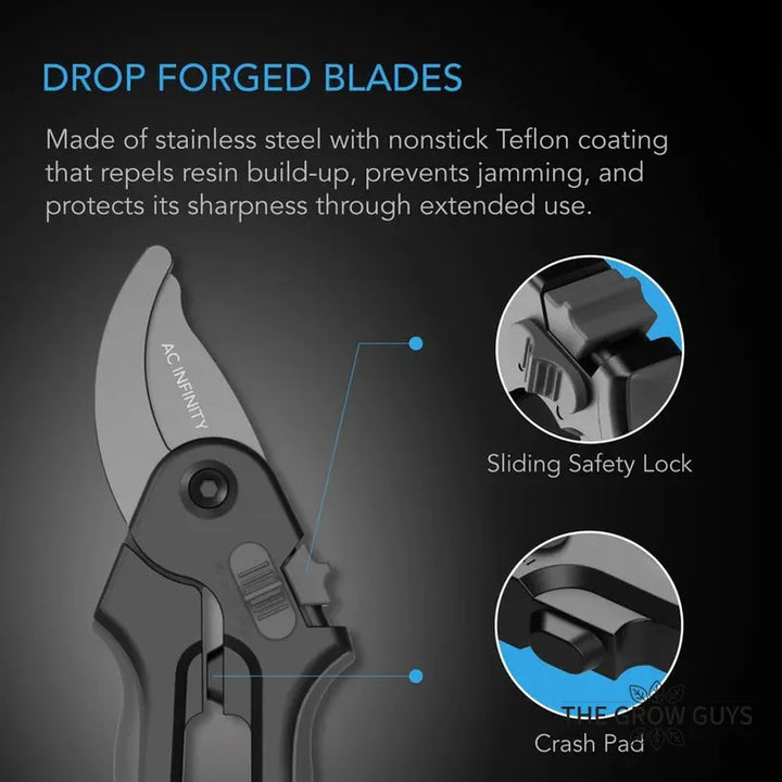 Stainless Steel Bypass Shears by AC Infinity — Spring-Loaded Pruners for Thick Stems