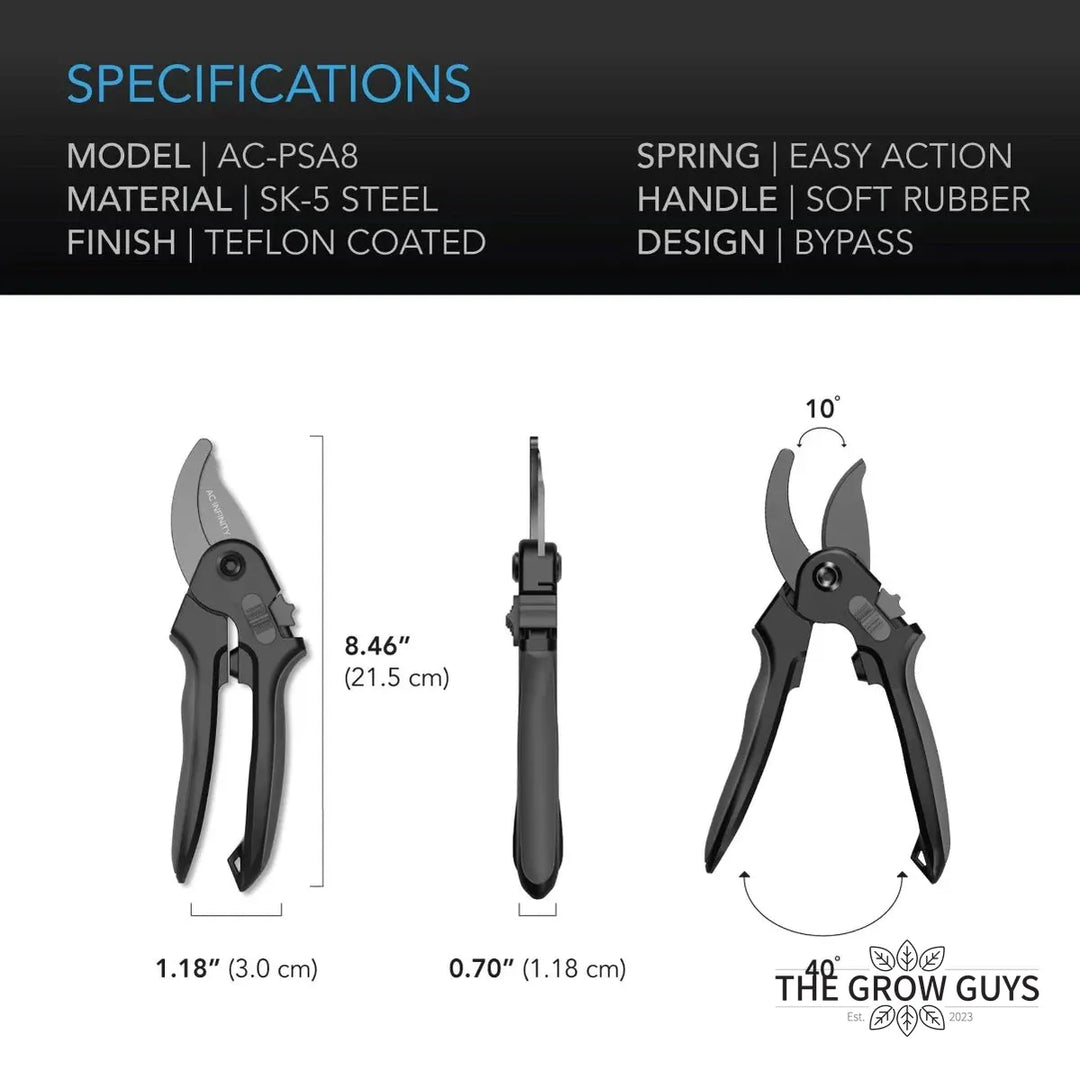 Stainless Steel Bypass Shears by AC Infinity — Spring-Loaded Pruners for Thick Stems