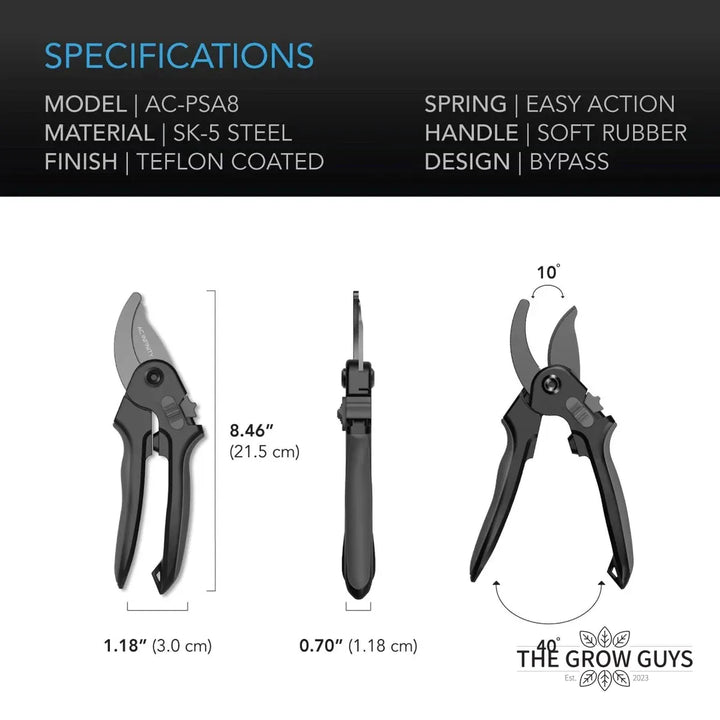 Stainless Steel Bypass Shears by AC Infinity — Spring-Loaded Pruners for Thick Stems