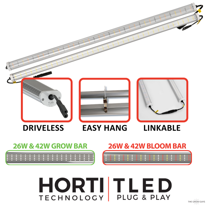 TLED Driverless LED Grow Bar by Horti-Vision — Slimline 26W/42W Grow & Bloom Spectrum